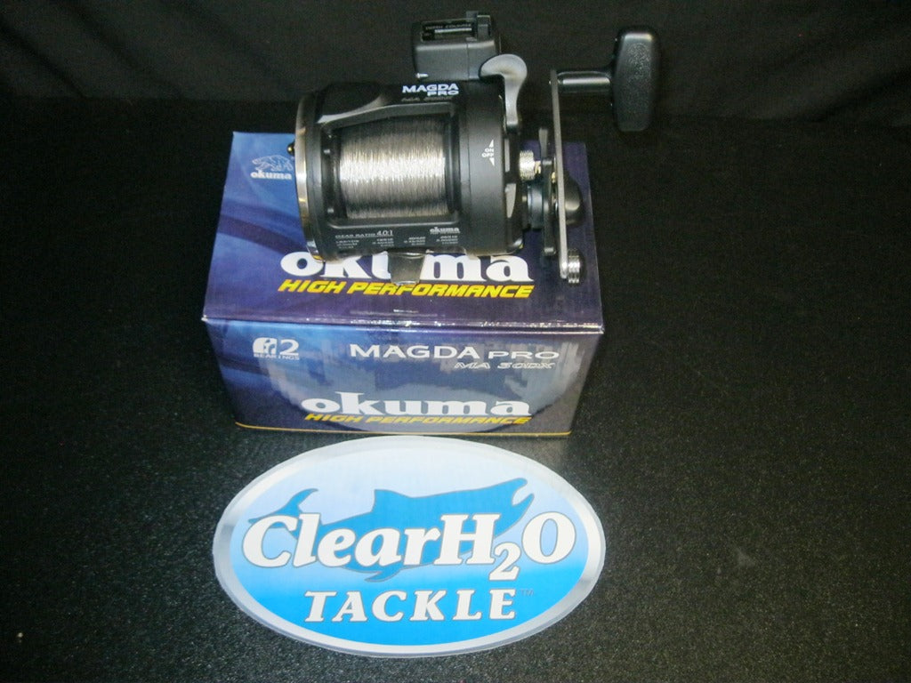 okuma 30 spinning reel Okuma Magda Pro MA-30DX Line Counter Pre-spooled w/ 30# 1000' Wire Tro