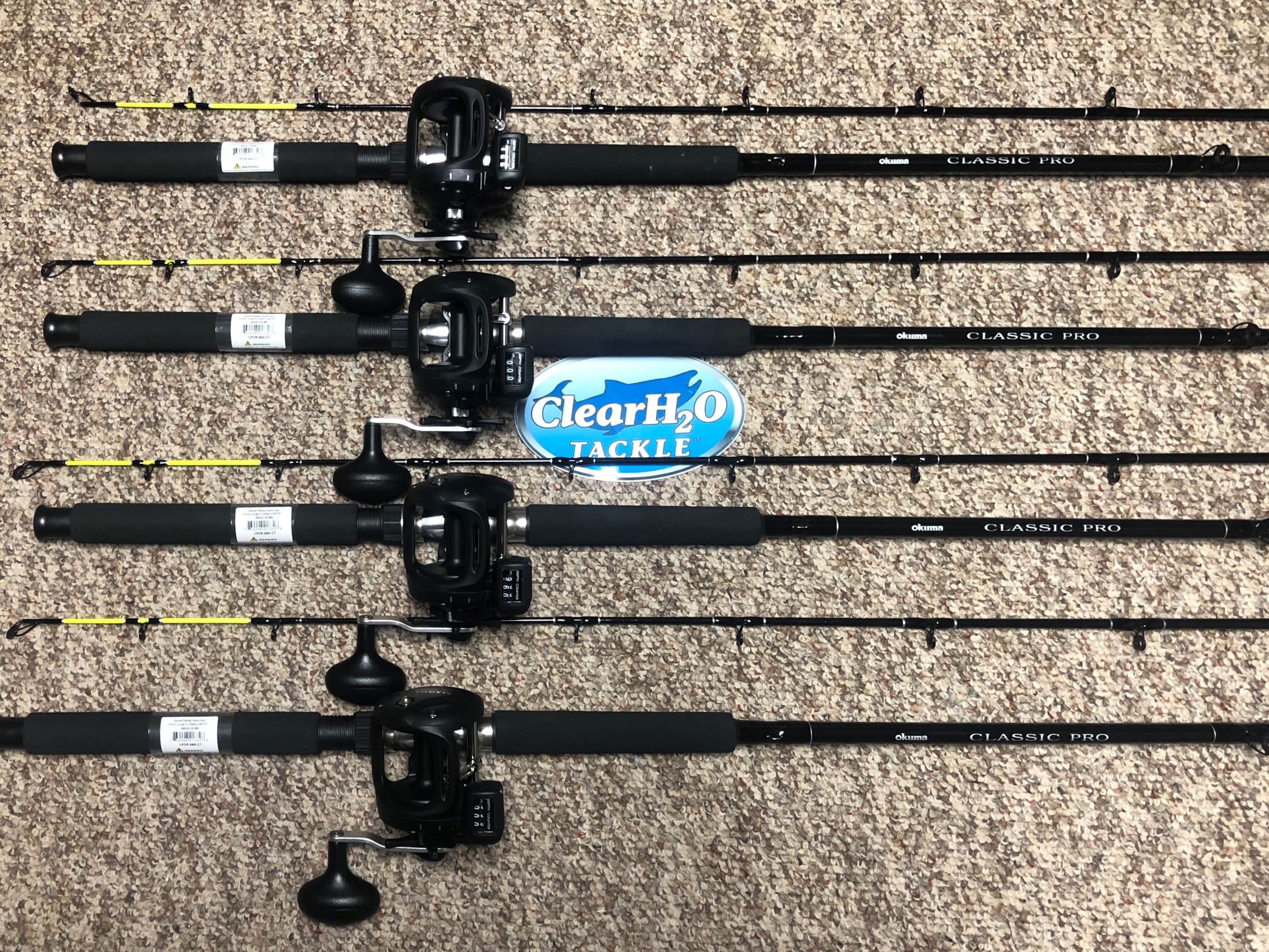 4PK Okuma Classic Pro Trolling rods CT w/ Okuma Magda Pro DXT Line Counter Trolling Reels