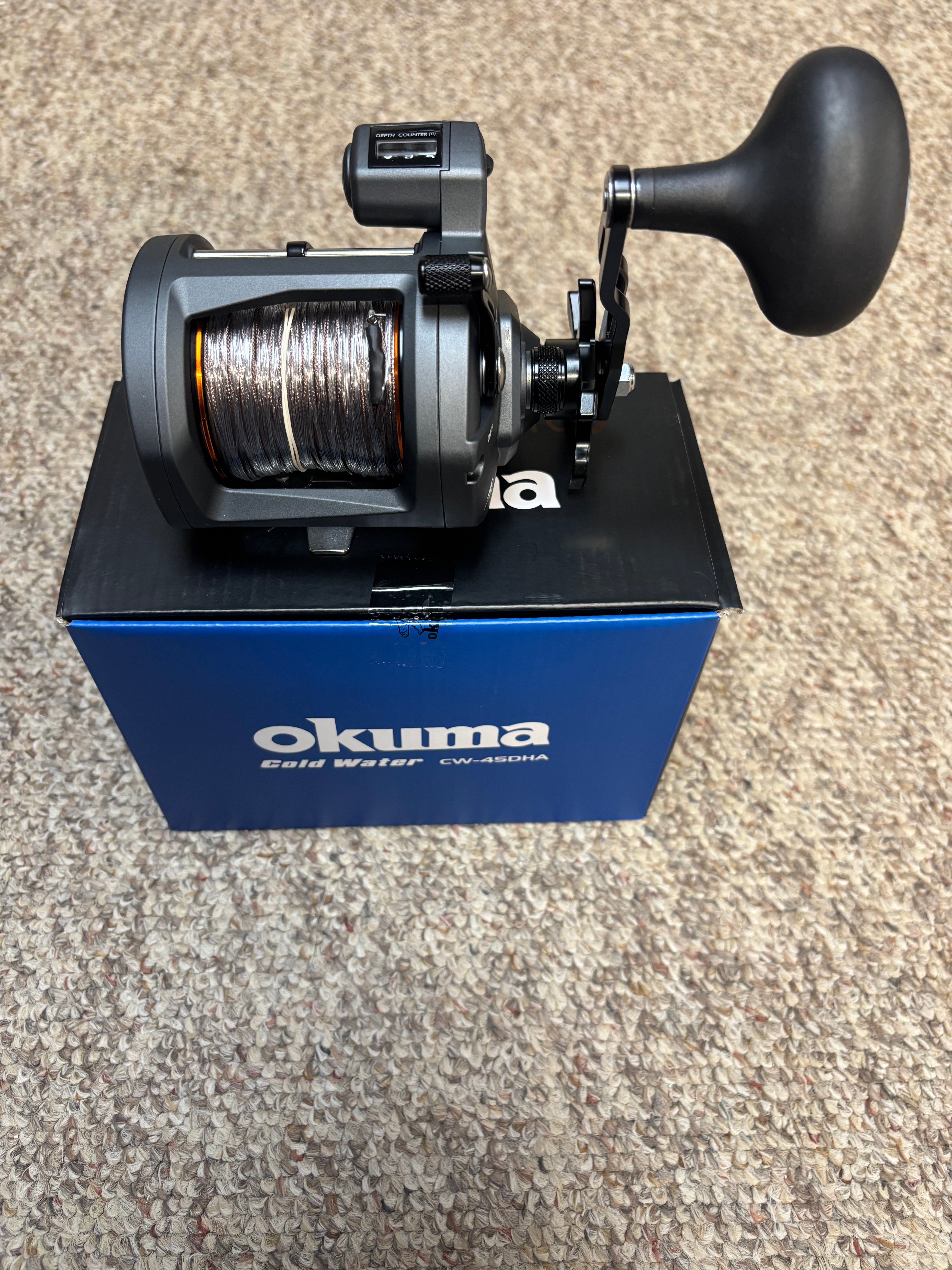 Okuma Coldwater "A" CW-45DHA High Speed Pre-Spooled 45# Weighted Steel Line Counter Reel